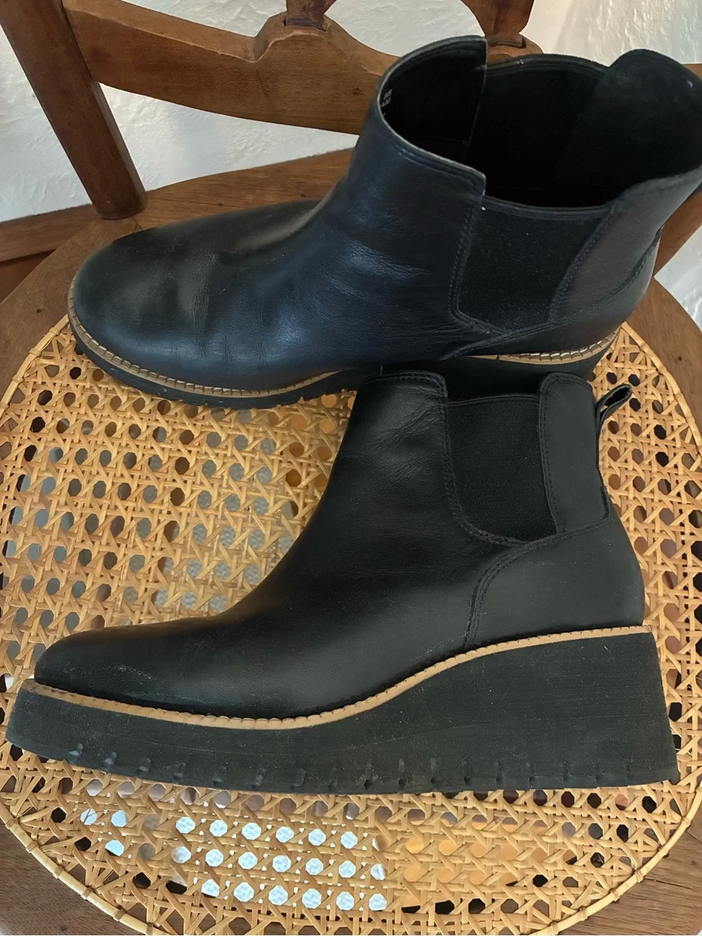 Cole Haan Black Leather Boots Wedge 8B